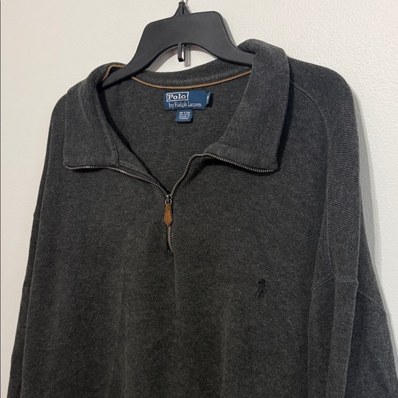POLO RALPH LAUREN Pima Cotton 1/2-Zip Sweater Gray with embroidered pony